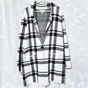 Women's Midi Length Plaid Sweater Knit Jacket